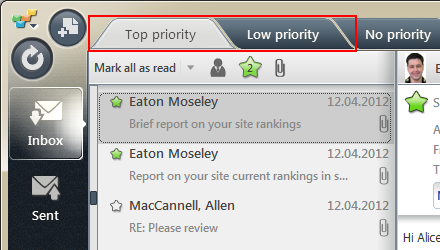Sorting messages by priority in EmailTray