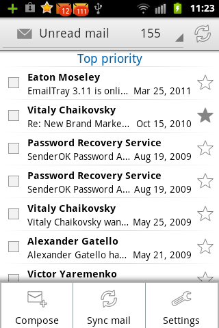 EmailTray unread top priority messages