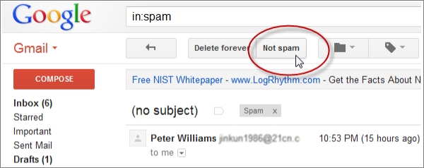 not spam button in Gmail