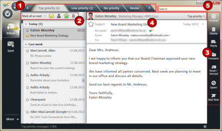 EmailTray client window's features