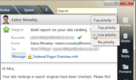 Setting a message's priority in EmailTray