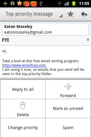 EmailTray top priority message