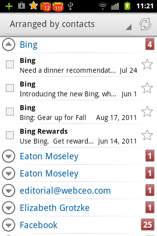 EmailTray messages arranged by contacts
