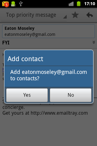 Adding a contact in EmailTray
